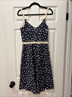 Searle Navy Polka Dot Midi Dress with Cream Trim